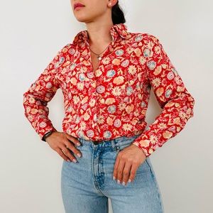 80's Cacharel La Chemiserie Floral Long Sleeve Button Up Shirt vintage